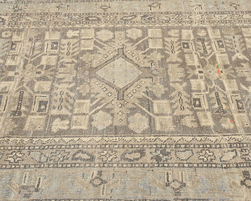 11 Ft Vintage Brown Persian Style Hand Knotted Low Pile Wool Runner Rug